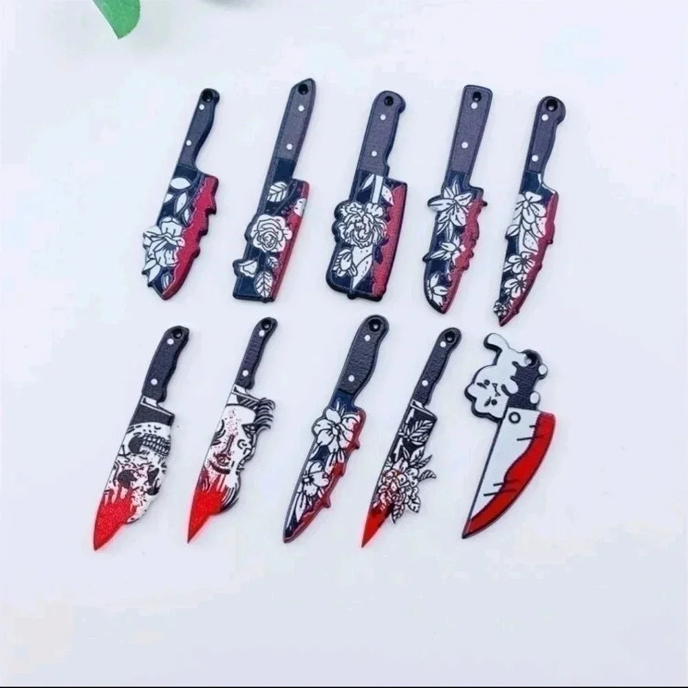 DIY Halloween skull dagger 10pc charm set for bracelets jewelry making craft art